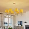 Gold Farmhouse Chandelier 8-Light Boho Pendant Lamp 38.6 in Large Rustic Rattan Chandelier Light Fixture with Height Adjustable Hanging Pole for Dinin