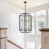 (Same as W1340142524/L1018-G) 18" Modern 8-Light Black Gold Geometric Pendant Chandelier, Industrial Metal Frame