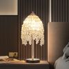 19"(H) Elegant Crystal Table Lamp – Vintage Waterfall Design with Teardrop Grape Crystal Bead String Shades and Marble Textured Base for Living Room