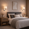 Nebula Brushed Nickel Base Wall Lamp with Rotary Switch White Fabric Shade