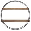 Industrial Round Wall Shelf;  Black Metal and Wood;  5.70 x 24.00 x 24.00 Inches