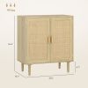 Bohemian Sideboard, 31.5" Buffet Cabinet with 2 Rattan Doors and Shelves for Living Room, Hallway, Natural