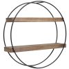 Industrial Round Wall Shelf;  Black Metal and Wood;  5.70 x 24.00 x 24.00 Inches