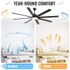 72 Inch Modern Large Design Ceiling Fans With Smart Remote Control 6 Wind Speed DC Motor Black for Living Room