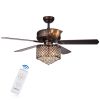 Pshita 3-light Crystal 5-blade 52-inch Rustic Bronze Ceiling Fan