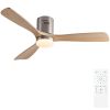 52 in. Indoor Brushed Nickel Low Profile Standard Ceiling Fan with Bright White Integrated LED Light,3 Solid Wood Blades