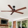 in. Integrated LED Farmhouse Indoor/Outdoor Black Smart Ceiling Fan with Remote Control