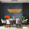 54" Black Rectangular Chandeliers for Dining Room, 12-Light 4 Tiered Large Smoke Glass Chandelier