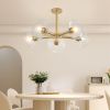 26" Modern Gold 5-Light Sputnik Chandelier with Clear Glass Shades, Mid-Century Hanging Pendant Light Fixture for Dining Room, Living Room