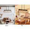 32" Walnut Industrial 5-Light Pendant Chandelier, Modern Metal Cage Design, Adjustable Hanging Light for Dining Room, Kitchen, Living Room (No Bulbs)