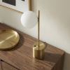 Ethereal Modern Small Brass Metal Table Lamp with White Glass Globe Shade, Elegant Desk Lamp Fixture 22"H x 9.3"W x 5.8"D for Living Room