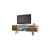 Manhattan Comfort Liberty 70.86" Mid-Century Modern TV Stand with 4 Shelving Spaces and 1 Drawer in White and Rustic Brown with Solid Wood Legs