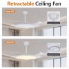 Retractable Ceiling Fans with Lights,42 inch Ceiling Fan with Light and Remote Control,Flush Mount,DC Reversible,3CCT,Low Noise