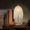 19"(H) Elegant Crystal Table Lamp – Vintage Waterfall Design with Teardrop Grape Crystal Bead String Shades and Marble Textured Base for Living Room