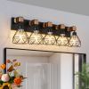31" Modern Geometric 5-Light Vanity Light Fixture with Black Metal, Wooden Accents and Cage Lampshade for Bathroom, Bedroom