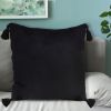 17.7in Black Vintage Butterfly Pillow – Velvet Square Throw Pillow with Tassels, Decorative Cushion