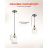 1-Light Pendant Light, 2 Pack, Kitchen Island Lights with Clear Glass Shade & Hanging Cord, Black and Gold Finish, Adjustable Height