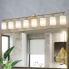 52" Modern 8-Light Vanity Wall Sconce, Golden Finish with Frosted Glass Shades for Bathroom or Hallway Lighting (No Bulbs)