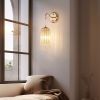 Set of 2 Gold Frame and Cascading Crystal Bead String Wall Sconces, E12 Bulb Socket, Elegant Hanging Light Fixture for Living Room, Bedroom