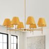 Gold Farmhouse Chandelier 8-Light Boho Pendant Lamp 38.6 in Large Rustic Rattan Chandelier Light Fixture with Height Adjustable Hanging Pole for Dinin