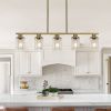 37" Modern Industrial 5-Light Chandelier with Clear Glass Shades, Golden Metal Frame Hanging Ceiling Light Fixture for Dining Room, Kitchen Island