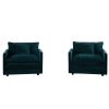 Accent Chair Set of 2, High-end Chenille Upholstered Armchairs, Living Room Side Chairs with Toss Pillow, Blue Chenille