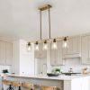 37" Modern Industrial 5-Light Chandelier with Clear Glass Shades, Golden Metal Frame Hanging Ceiling Light Fixture for Dining Room, Kitchen Island