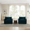 Accent Chair Set of 2, High-end Chenille Upholstered Armchairs, Living Room Side Chairs with Toss Pillow, Blue Chenille