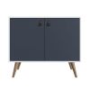 Manhattan Comfort Amber Accent Cabinet with Faux Leather Handles in White and Blue