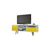 Manhattan Comfort Liberty 70.86" Mid-Century Modern TV Stand with 4 Shelving Spaces and 1 Drawer in White and Yellow with Solid Wood Legs