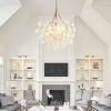 20-Inch Gold Pendant Light Chandelier with Threaded Clear Glass Globe Shade – Adjustable Height, Ideal for Living Room, Dining Room