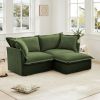 Slipcovered Sectional 2 Seater Sofa Couch with Convertible Ottoman