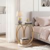 Round End Table Faux Marble Side Table with Tempered Glass Tabletop