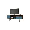 Manhattan Comfort Liberty 70.86" Mid-Century Modern TV Stand with 4 Shelving Spaces and 1 Drawer in Rustic Brown and Aqua Blue with Solid Wood Legs