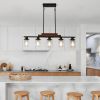 37" Farmhouse Industrial 5-Light Kitchen Island Pendant Light, Metal Wood Chandelier with Clear Glass Shades