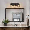 18" Industrial Vintage 3-Light Wall Sconce - Black Cage Wall Lighting Fixture with Wooden Accents for Bathroom, Hallway