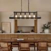 34-Inch Black Industrial Pendant Light with 5 E26 Bulb Sockets, Adjustable Chain Height – Modern Farmhouse Linear Chandelier for Dining Room