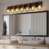 Industrial Vintage 7-Light Wall Sconce - Black Cage Wall Lighting Fixture with Wooden Accents for Bathroom, Hallway