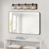 32" Farmhouse Vanity Light Fixture, 4-Light Bathroom Wall Sconce with Clear Seeded Glass Shades, Black and Wood Grain Finish