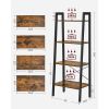 4-Tier Ladder Shelf Wall Ladder Bookshelf Bookcase Furniture Storage Rack Shelves, Rustic Brown and Black