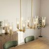 Willow Eight Lights Island With Clear Ribbed Glass Pendant Lamp - Satin Brass