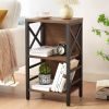Small Bookshelf,3 Tier Industrial Bookcase with Metal Frame and Backboard,Low Rustic Brown