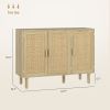 Bohemian Sideboard, 46.9" Buffet Cabinet with 3 Rattan Doors and Shelves for Living Room, Hallway, Natural