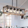 32" Walnut Industrial Farmhouse Rectangle Pendant Light, 5-Light Chandelier with Lampshades for Dining Room, Kitchen Island, Cafe Decor (No Bulbs)