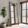 75"*31"Arched Full Length Mirror with Stand Solid Wooden Framed Floor Mirror Black Full Body Mirror for Living Room, Bedroom