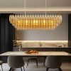 Modern Chandeliers for Dining Room, 54" Large Rectangle Gold Kitchen Chandelier Over Table, 12-Light with Smoke Glass Ceiling Lights