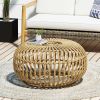 OTTAWA Coffee Table-Bohemian Faux Rattan Weave Accent Table for Indoor Outdoor Use, Handcrafted Round Side Table for Living Room, Patio, Garden