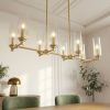 Willow Eight Lights Island With Clear Ribbed Glass Pendant Lamp - Satin Brass