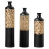 3-Piece Handcrafted Metal Floor Vase Set, Black & Gold Cutout Design Tall Vases (20.8"/24.8"/28.7") for Living Room Entryway