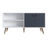 Manhattan Comfort Amber 53.7" TV Stand with Faux Leather Handles in White and Blue